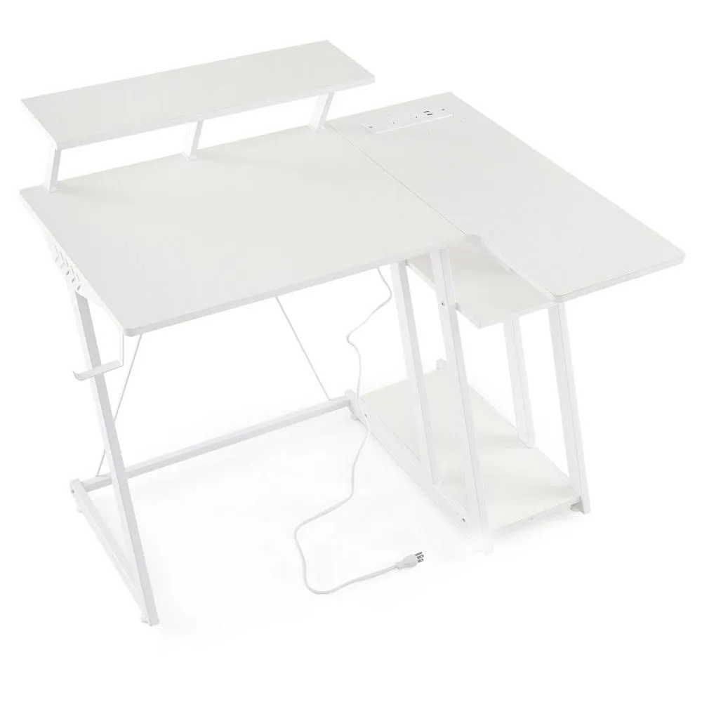 Costway Writing Workstation with Monitor Shelf Headphone Hook Storage Shelf in White