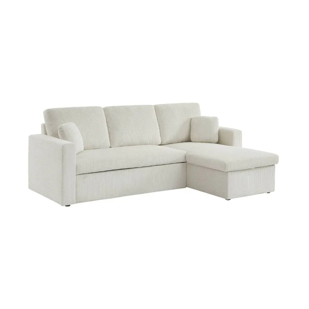sweeek 3-seater large corduroy corner sofa bed in White 2