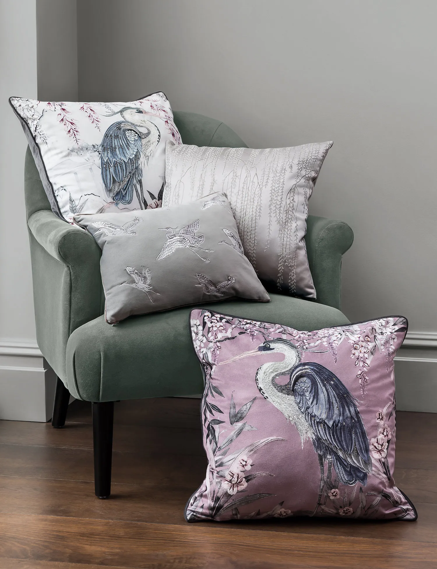M&S Velvet Crane Embroidered Cushion
