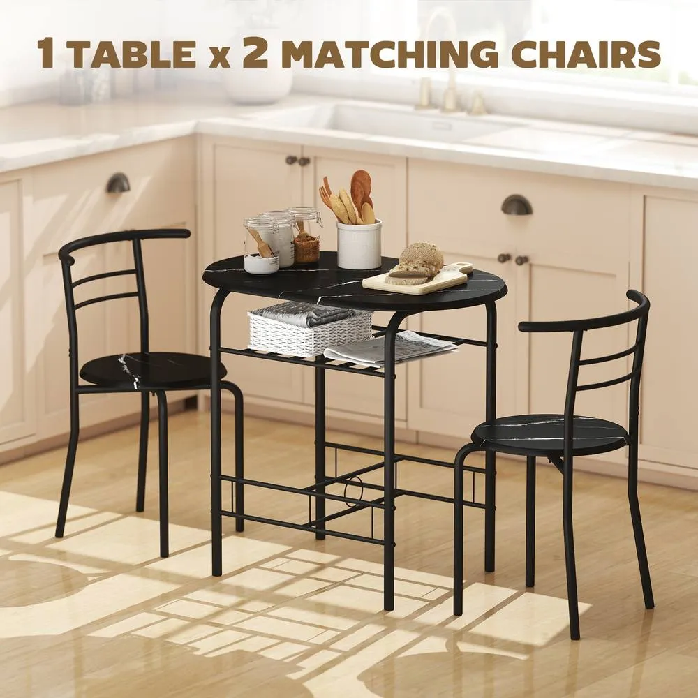 HOMCOM Breakfast Bar Table & Stools Set, Dining Room Set with Shelf in Black 4