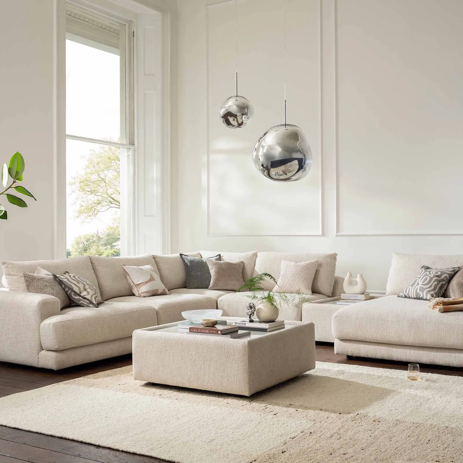 Lomax Lhf Large Chaise Corner Modular Sofa With Table, Neutral Fabric | Barker & Stonehouse 2