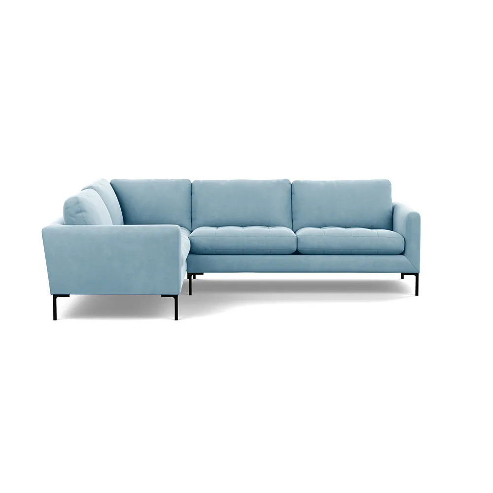 Heal's Eton Left Hand Facing Corner Sofa Varese Velvet Sky Black Feet