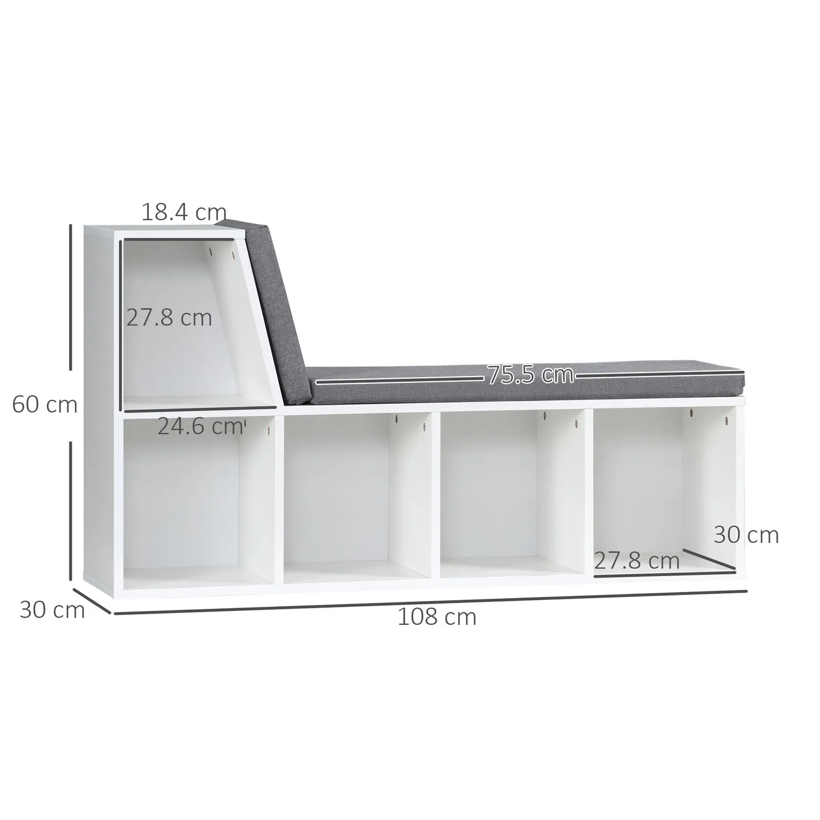 HOMCOM 2 Tier Bookcase Modern Bookshelf Removable Cushions for Home Office in White 3