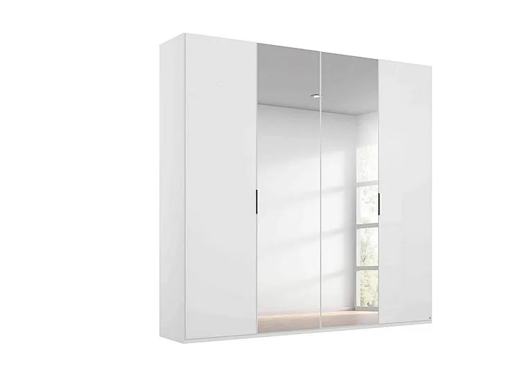 Formes 4 Door Hinged Wardrobe with 2 Glass Doors and 2 Mirrored Doors - White/White Front