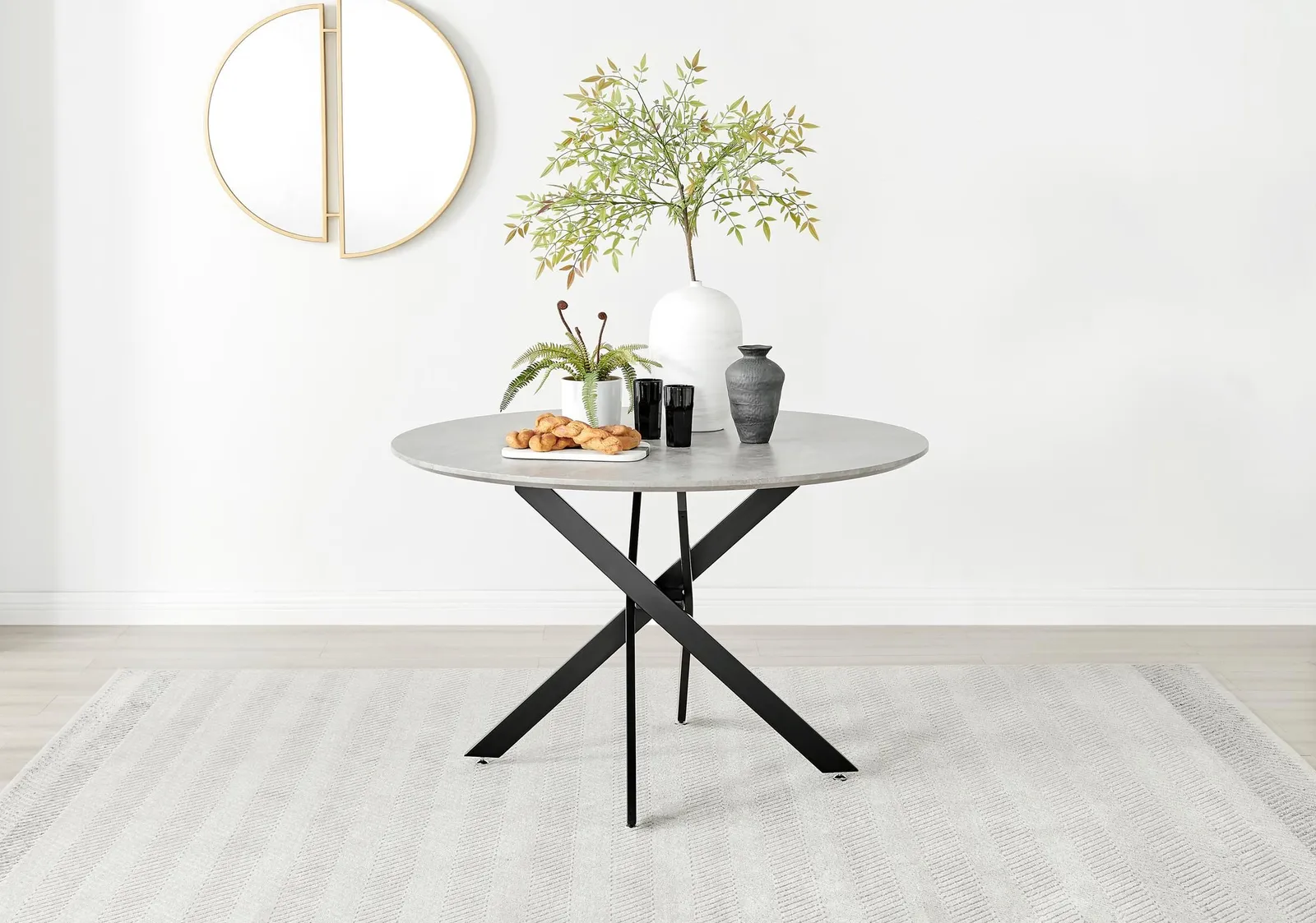 FurnitureboxUK Novara Grey Concrete Effect Black Leg 120cm Round Dining Table & 4 Pesaro Black Leg Chairs in Green 3