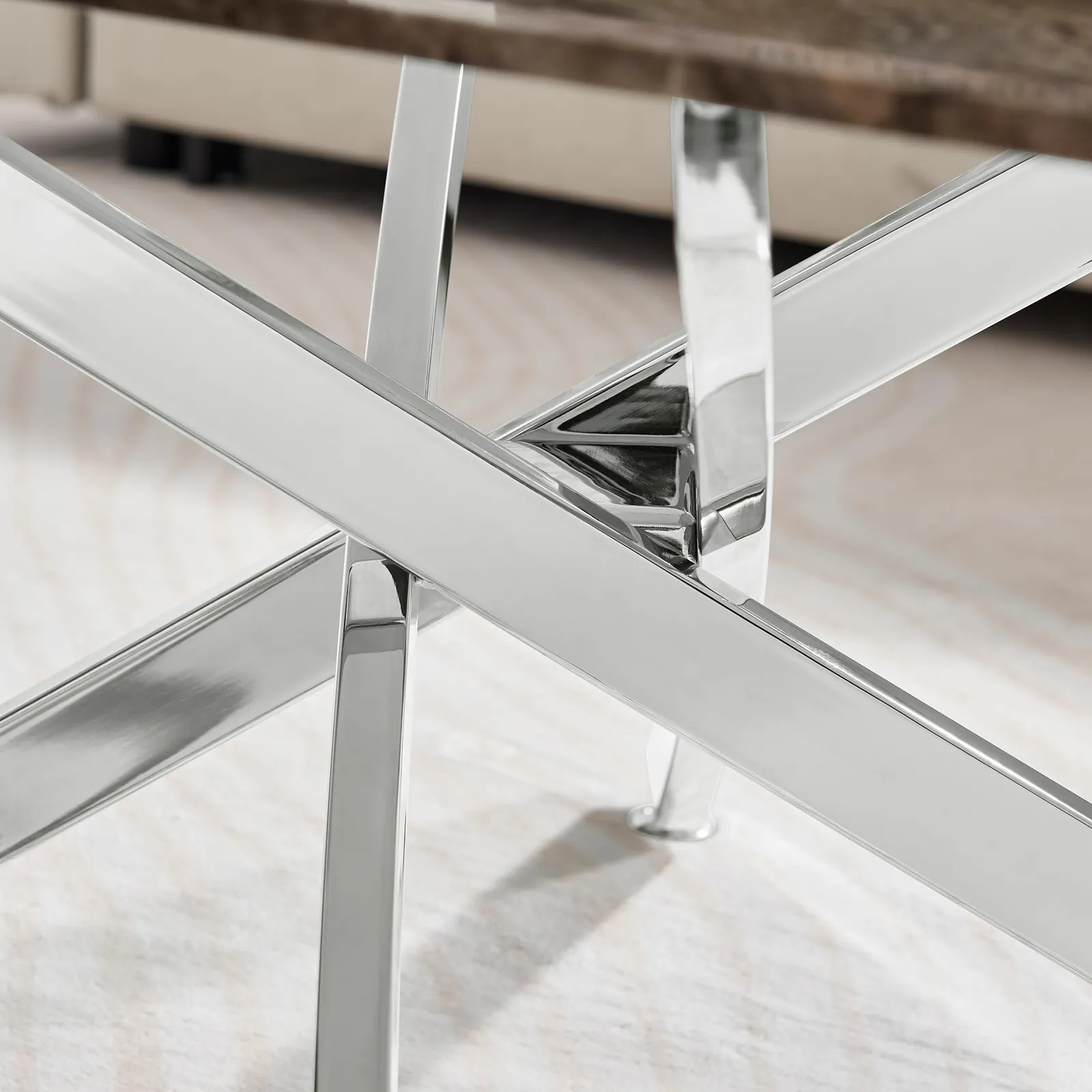 FurnitureboxUK Leonardo Rectangular Marble Effect Glass Top Coffee Table With Silver Metal Starburst Legs in Grey 5