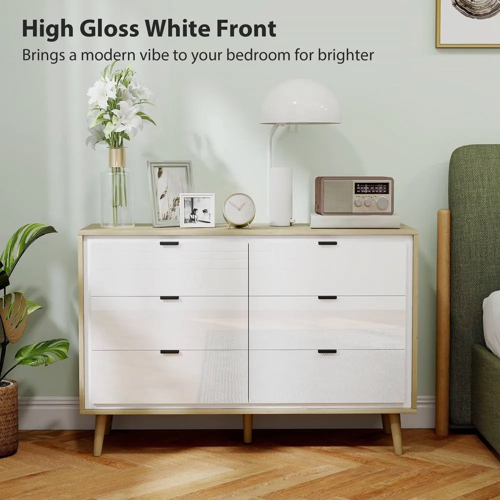 HOMCOM Storage Cabinet with 6 Drawers & 5 Legs, High Gloss White 5