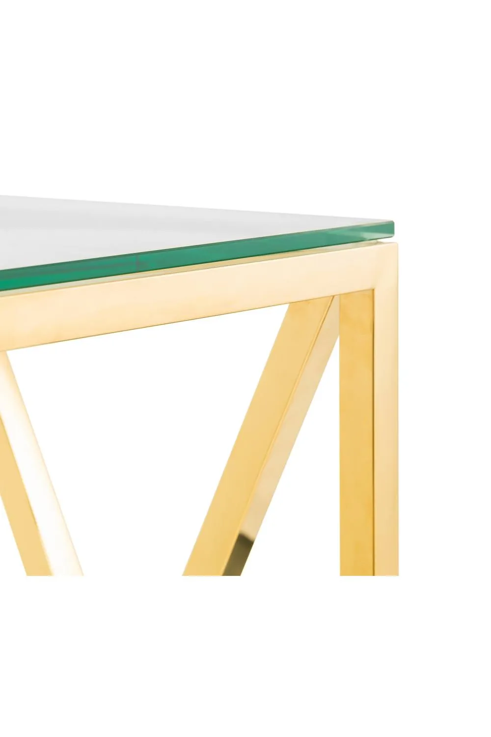 Julian Bowen Miami Glass Top Cross Frame Console Table with Shelf in Gold 6