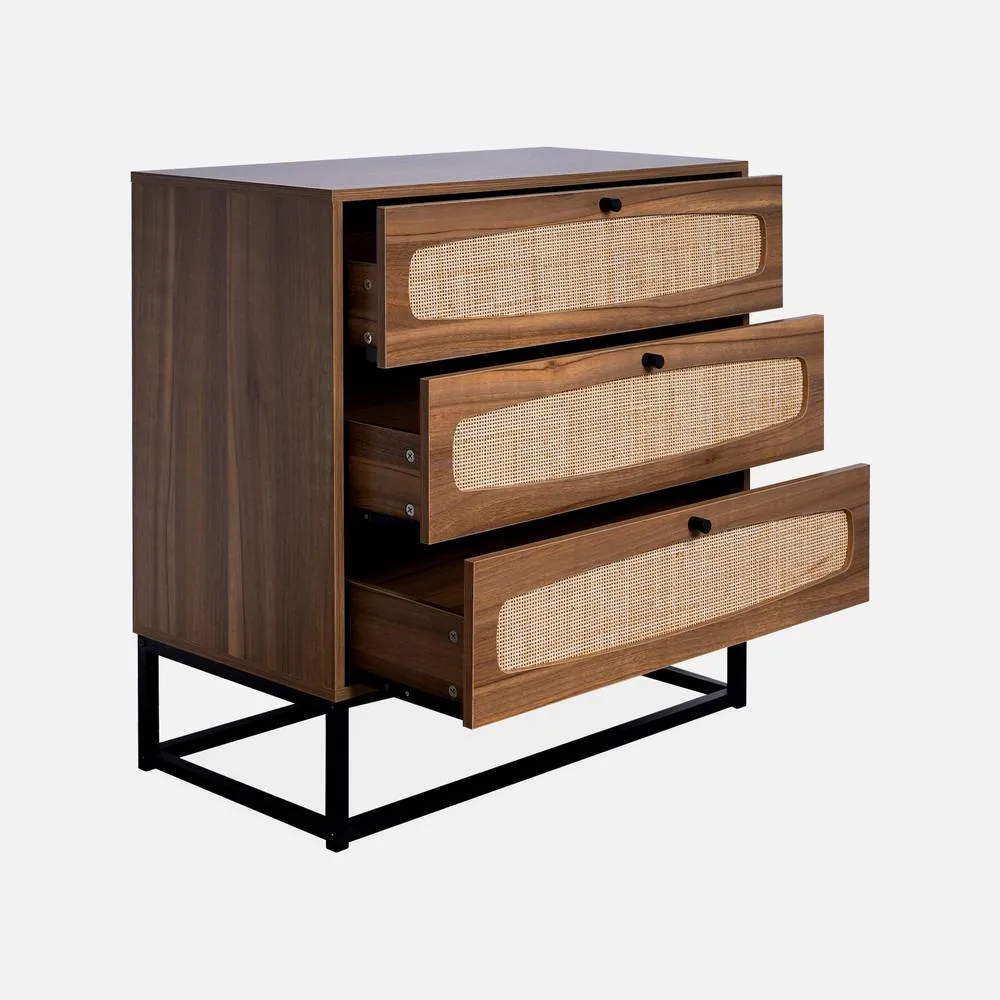 sweeek 3-drawer Chest With Wood & Cane Effect in Light Brown 3