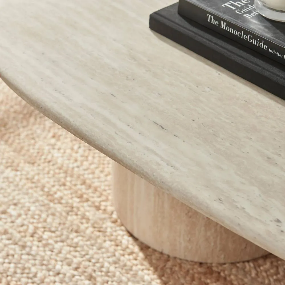FurnitureboxUK Sutton Beige Travertine Stone Veneer Oval Coffee Table 4