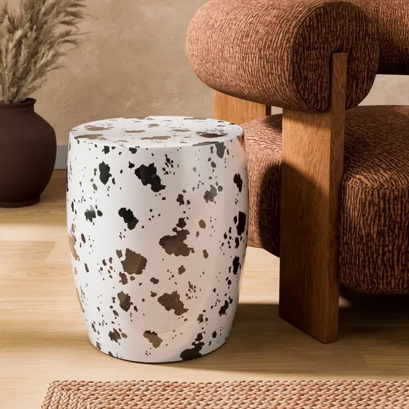 Metal Drum Cow Print Side Table 2