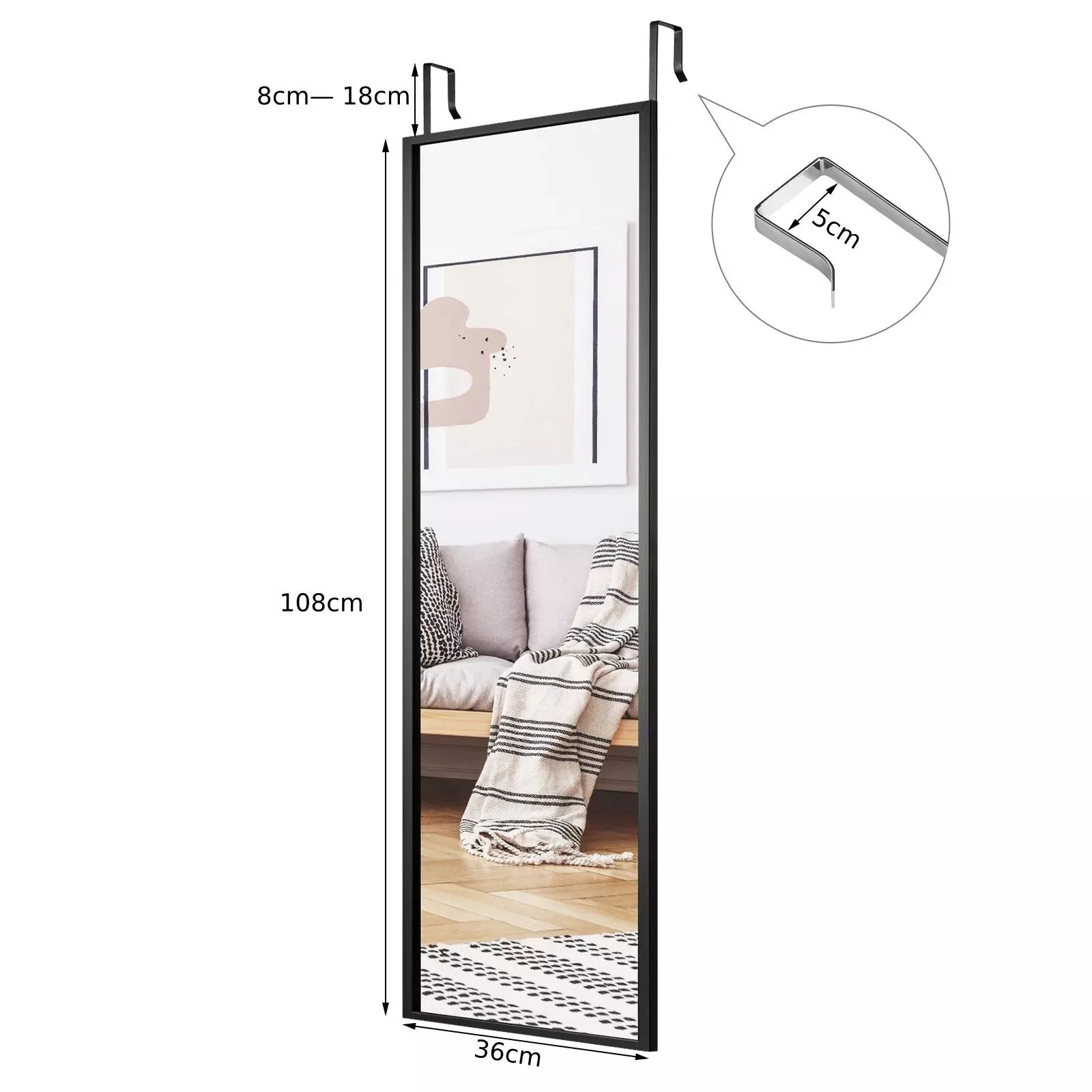 Costway 2 IN1 Full Length Mirror Over the Door Dressing Mirror Wall Mounted Makeup in Black 2