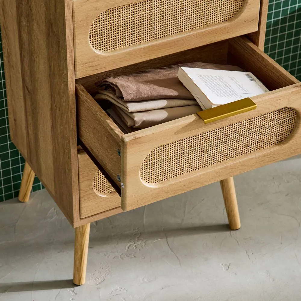 sweeek Wood & cane effect 4-drawer chest in Beige 6