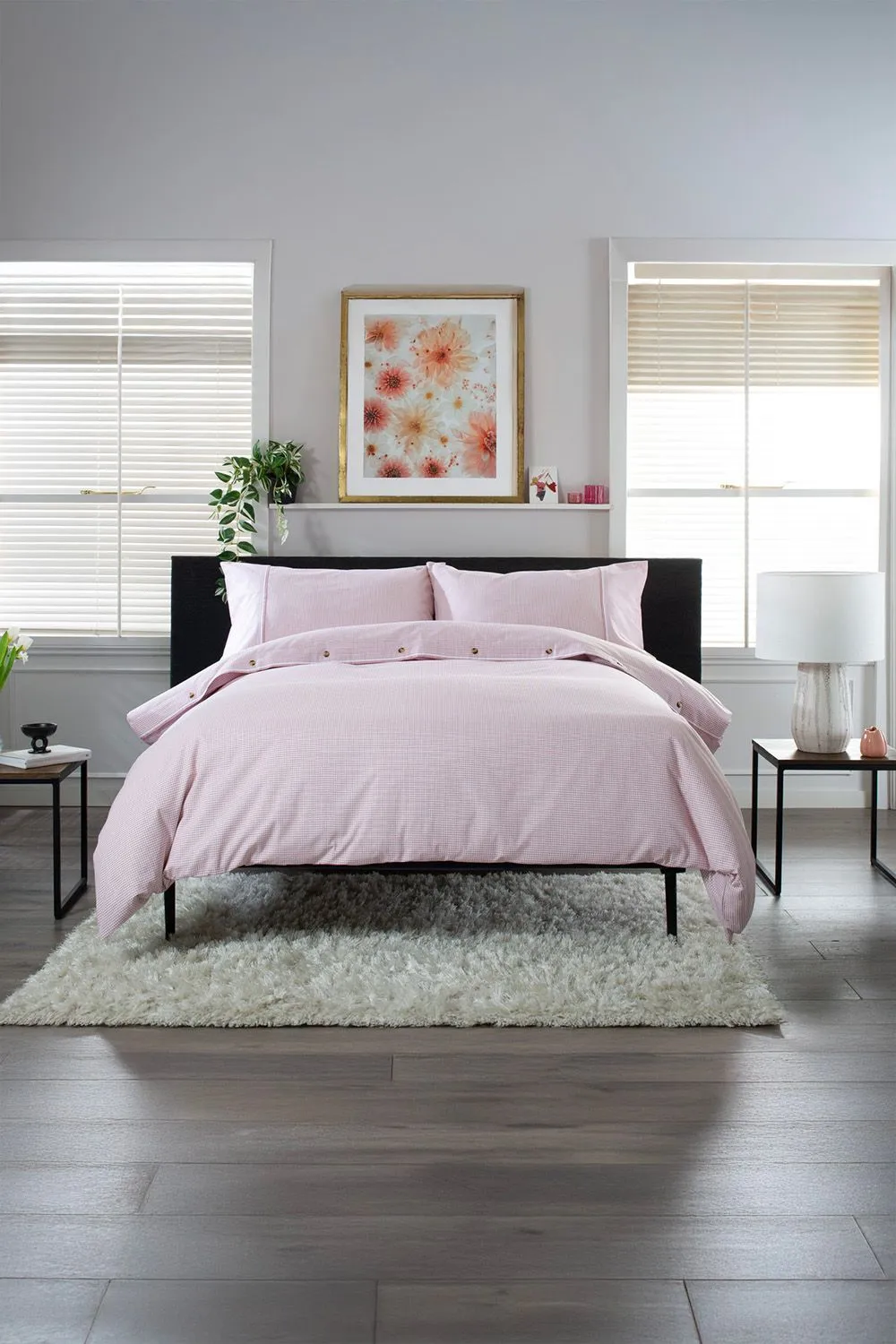 The Lyndon Company Gingham Duvet Cover Set - Soft & Breathable Cotton with Double Piped Edges in Rose 1