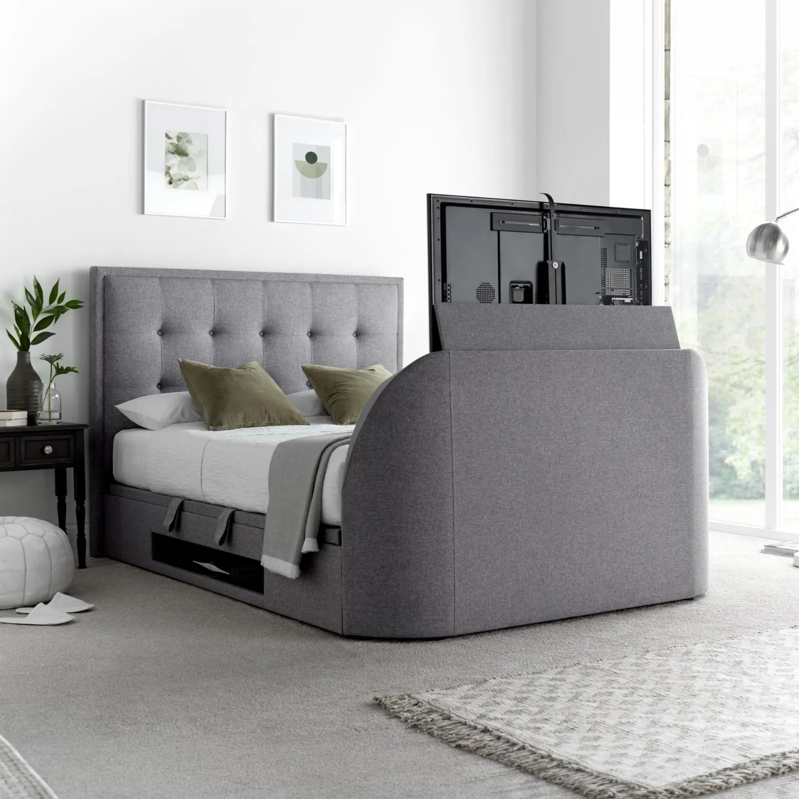 Falstone - Super King Size - Ottoman Storage Bed - Light Grey - Fabric - 6ft - Happy Beds