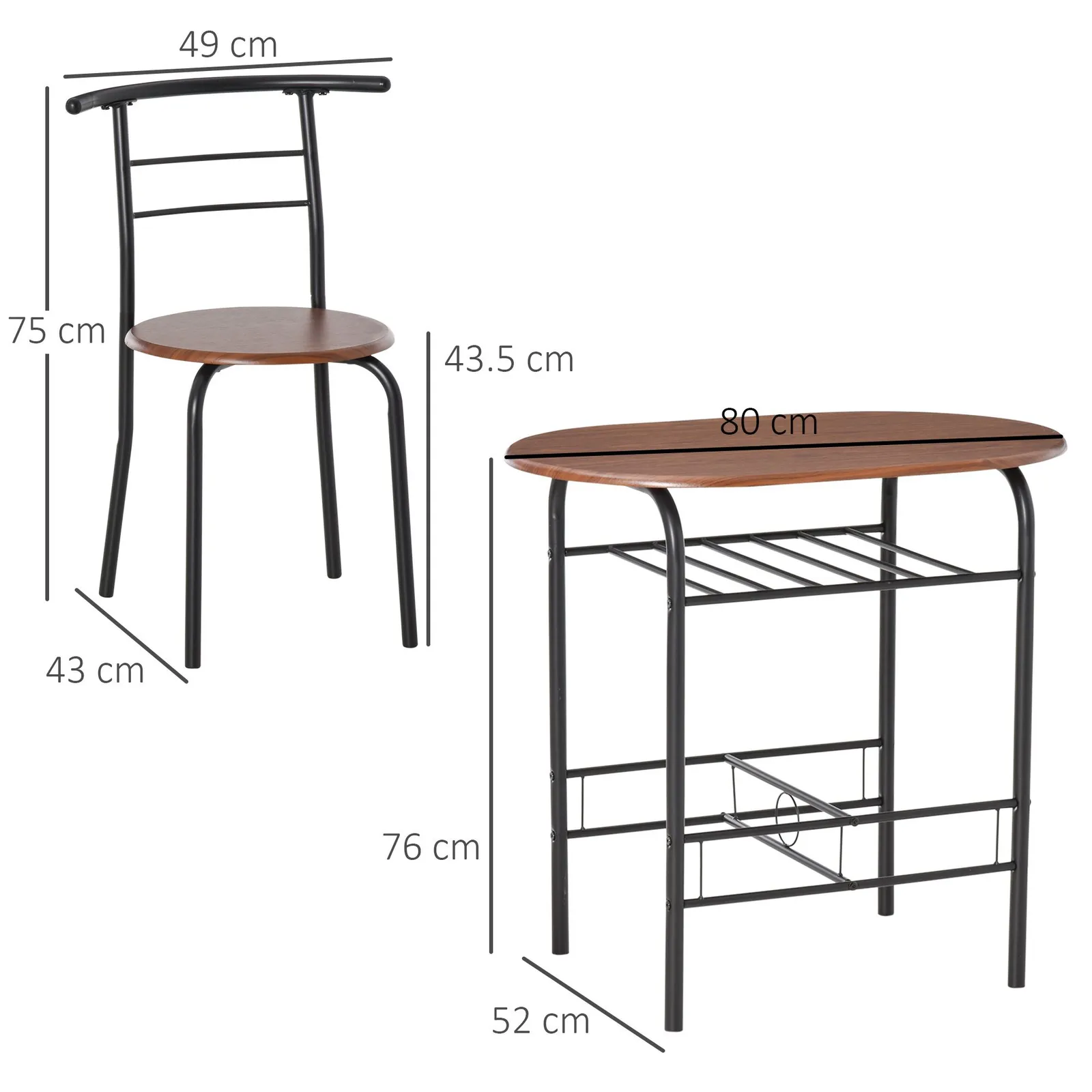 HOMCOM 3 Piece Bar Table Set 2 Stools Industrial Style Dining Room Storage in Light Brown 3