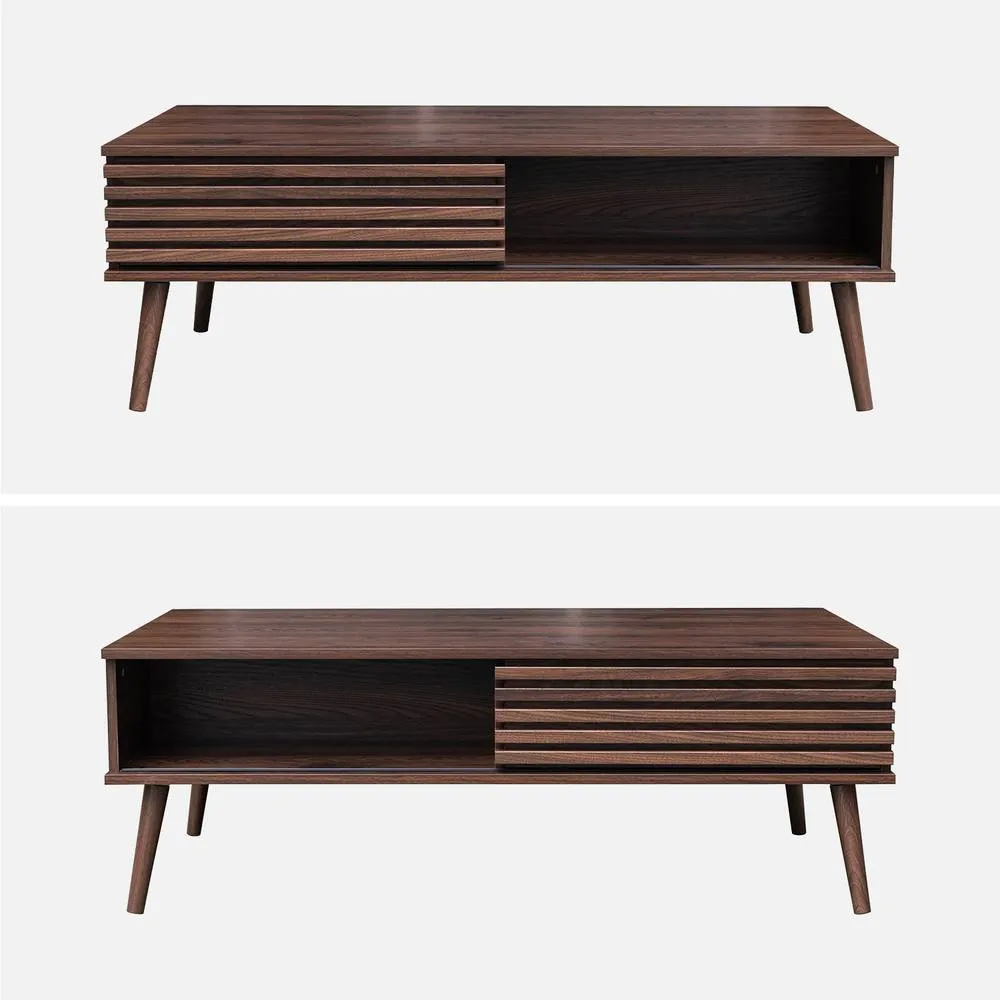 sweeek Scandi-style Coffee Table With Wooden Grooved Effect in Dark Brown 2
