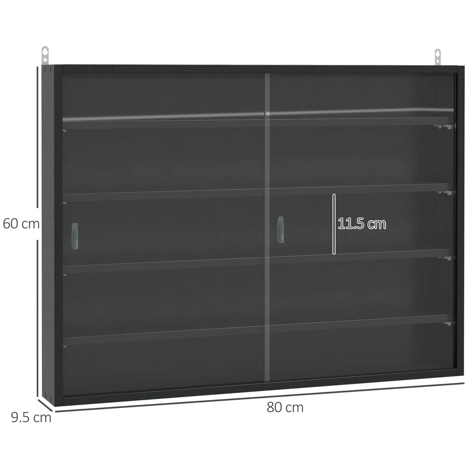 HOMCOM 5-Tier Wall Mounted Cabinet Display Shelf Unit w/ Adjustable Shelves Glass Doors in Black 3
