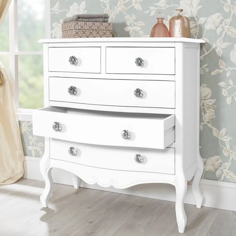 Statement Furniture Juliette Vintage Chic 2 Over 3 Chest of Drawers with Crystal Handles in White 2