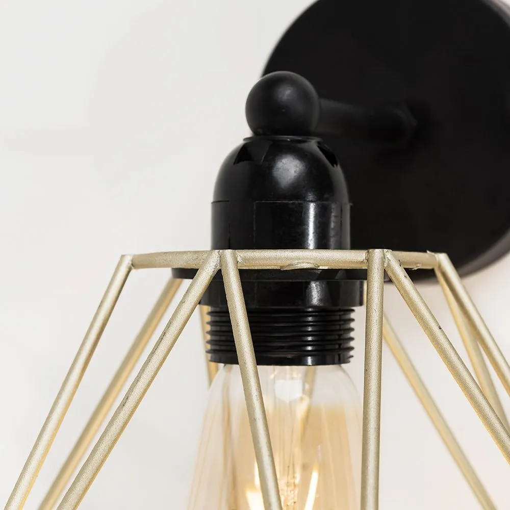 ValueLights Diablo Industrial Black & Gold Indoor Wall Light Fitting 4