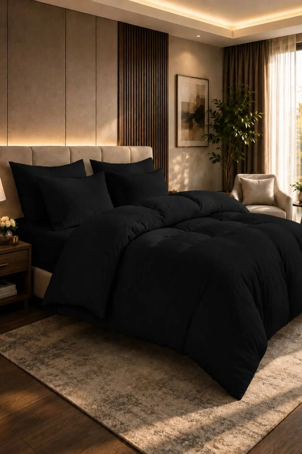 Grace 100% Egyptian Cotton Duvet Cover Set 400 TC with Zipper Closure in Black