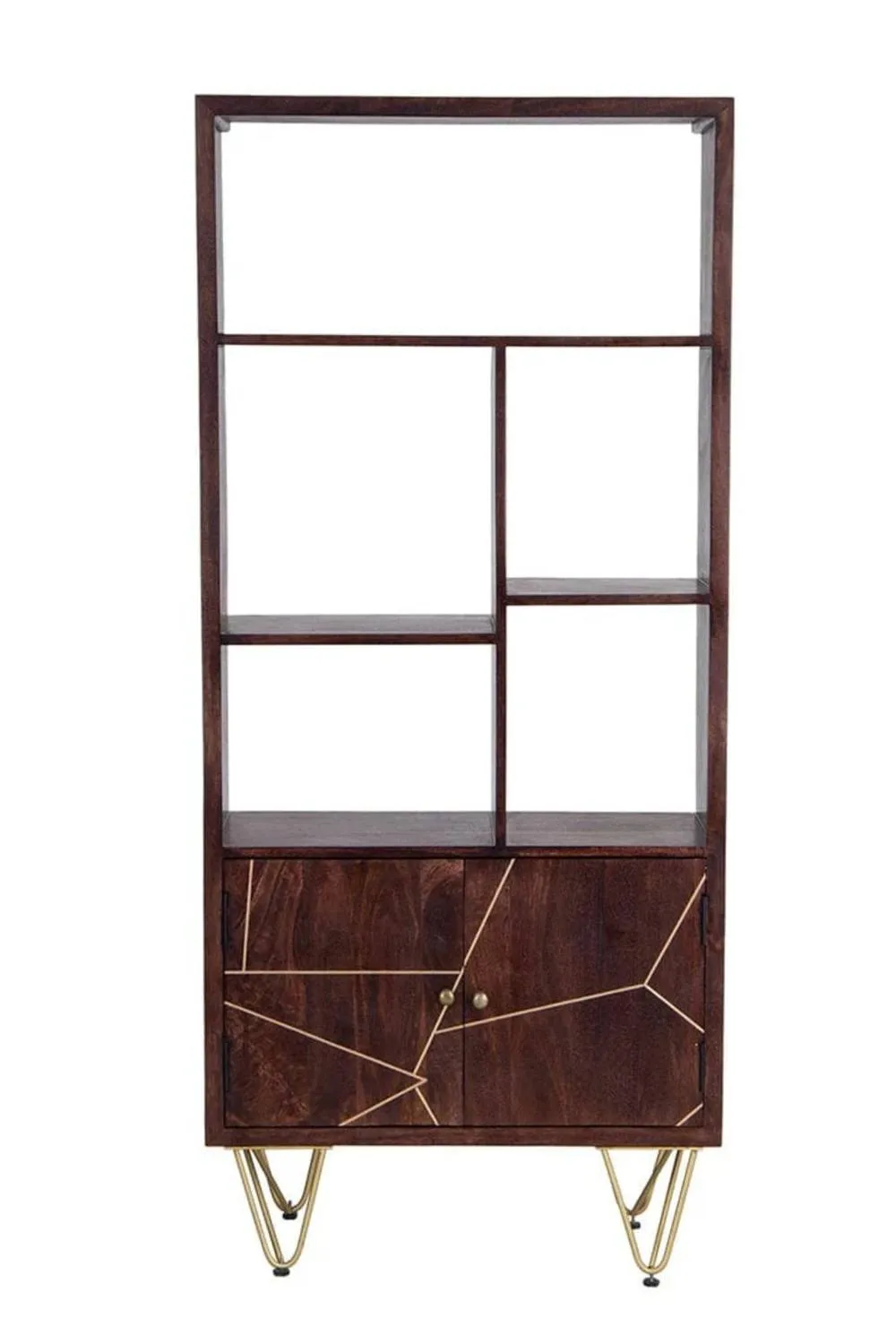 IH Design Silchester Dark Mango Multi Shelf Bookcase with Doors in Brown 3