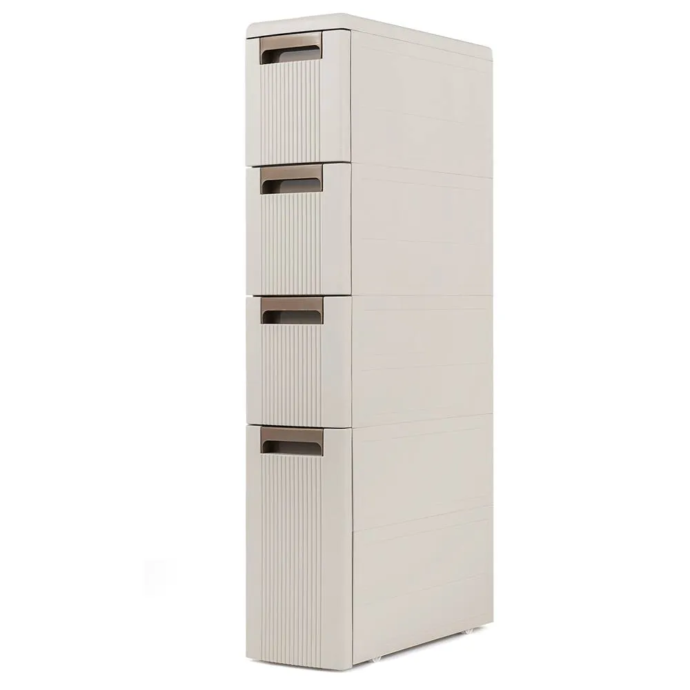 Costway Slim Rolling Cart with Removable Dividers Plastic Organizer in Cream