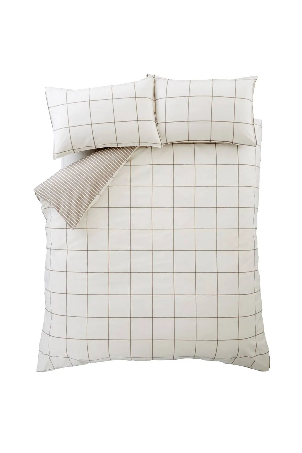 Bianca Brushed Regal Check Cotton Reversible Duvet Cover Set in Brown 6