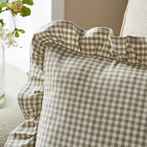 Gingham Frill Cotton Square Cushion Cover 2
