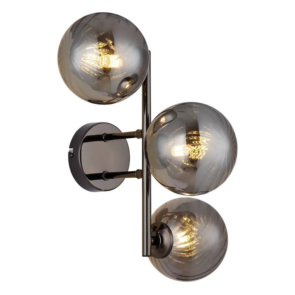 Netlighting Conor Globe Wall Lights Gunmetal Balls Smoke Glass Shade 3x G9 in Grey