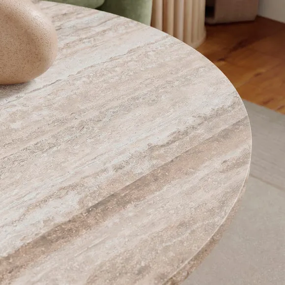 Lucin Travertine Effect Round Coffee Table 2