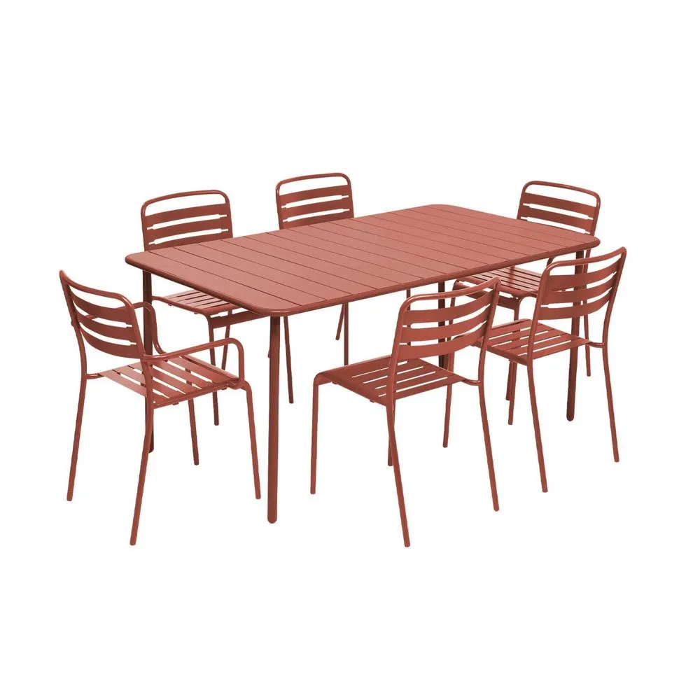 sweeek 6-seater metal garden table with 2 armchairs & 4 chairs in Terracotta 2