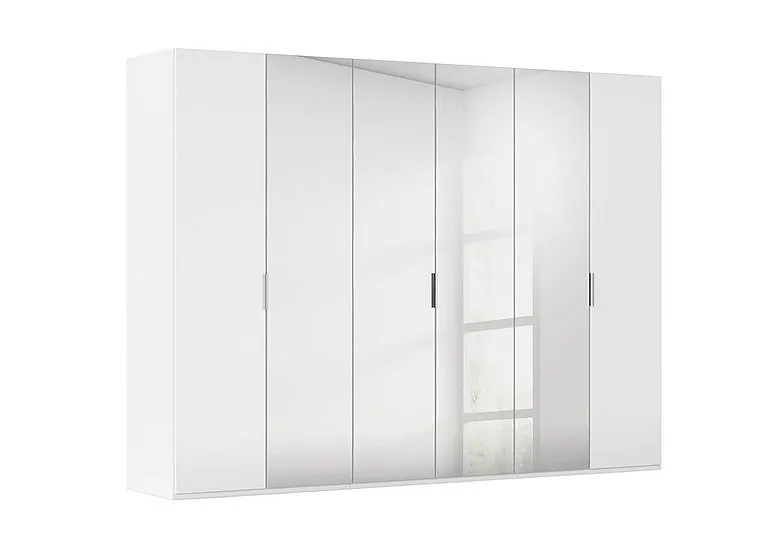 Formes 6 Door Bifold Glass Wardrobe with 4 Mirror Doors - White/White Front