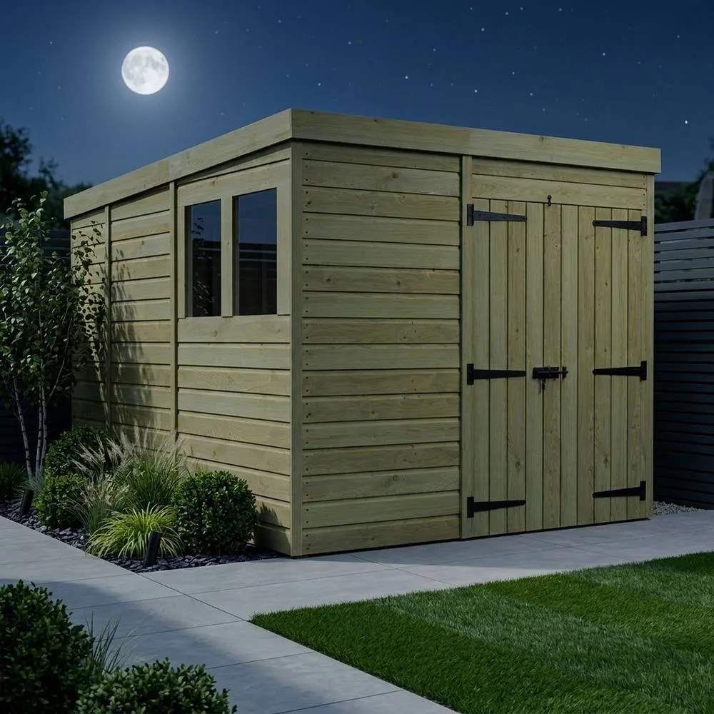 Buttercup Farm 7ft x 9ft Pent Garden Shed Double Door With Windows - Timber in Brown 3