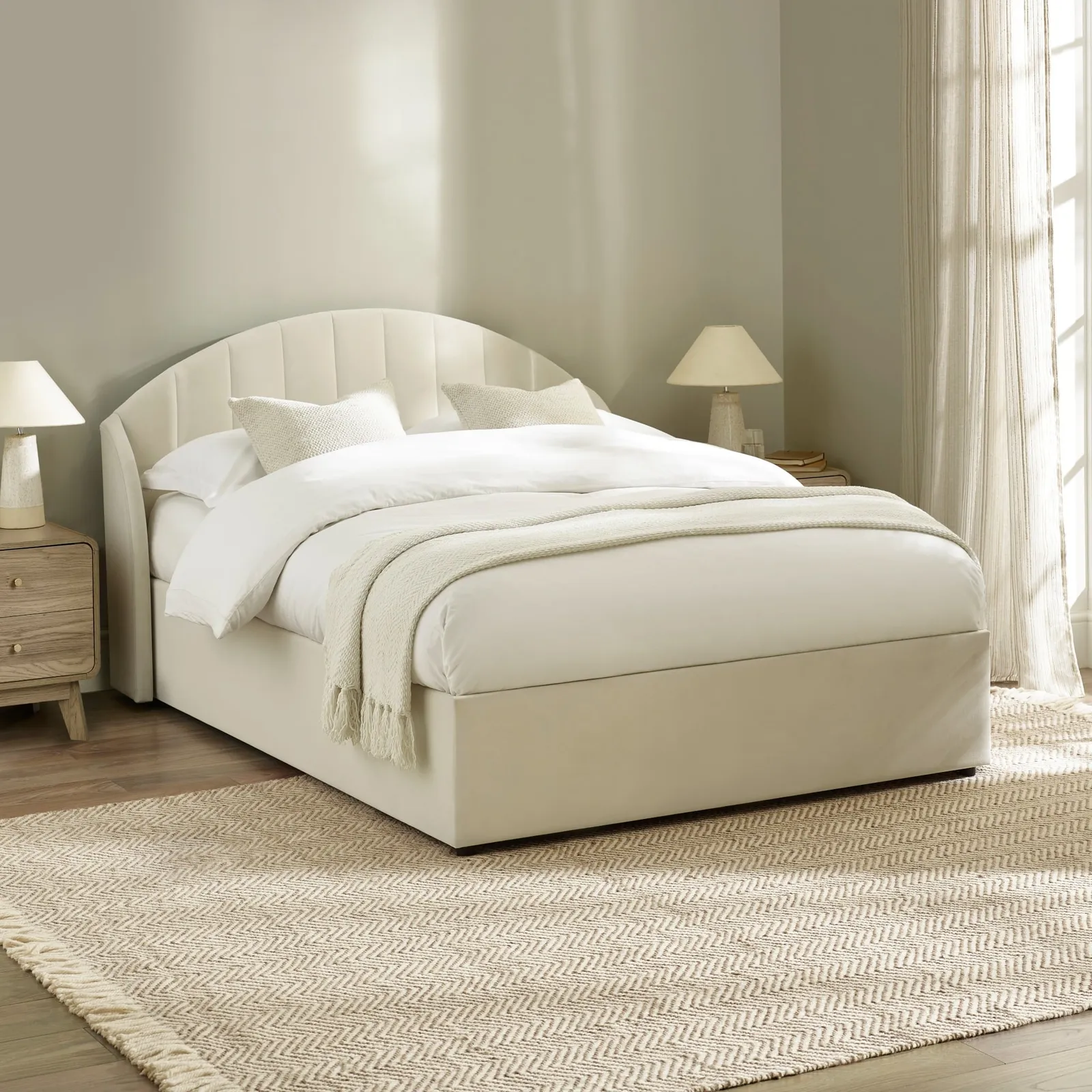 Sadie - Super King-Size - Ottoman Storage Bed - Natural - Velvet - 6ft 1