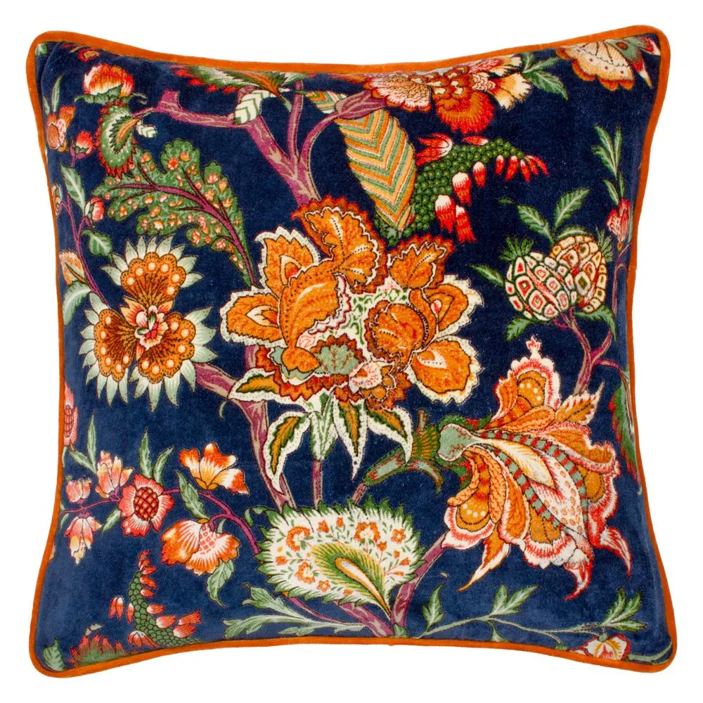 Wylder Tropics Georgia Printed Velvet Cushion in Blue