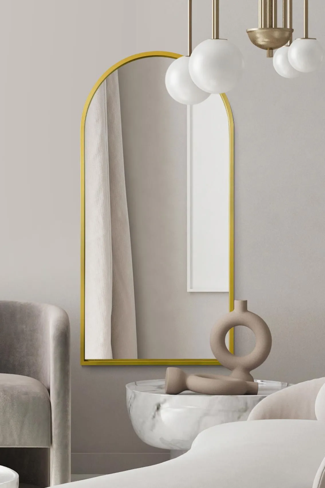 MirrorOutlet The Arcus Gold Framed Arched Leaner/Wall Mirror 63" X 31" (160CM X 80CM)