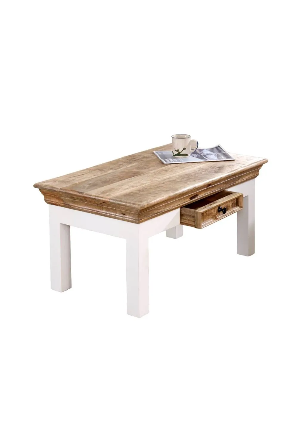 IH Design Washington White Mango Wood Coffee Table with Drawer 3