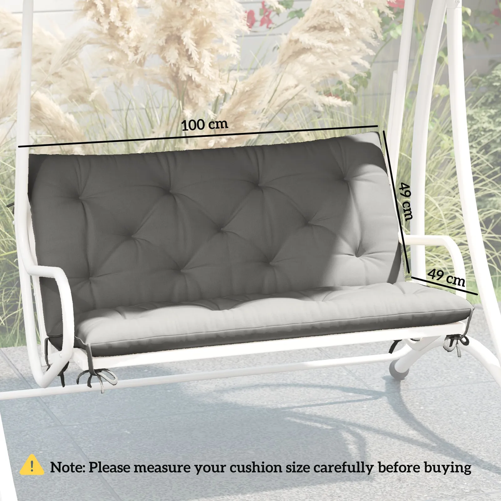 OUTSUNNY 2 Seater Garden Bench Cushion Outdoor Seat Pad with Ties in Light Grey 3