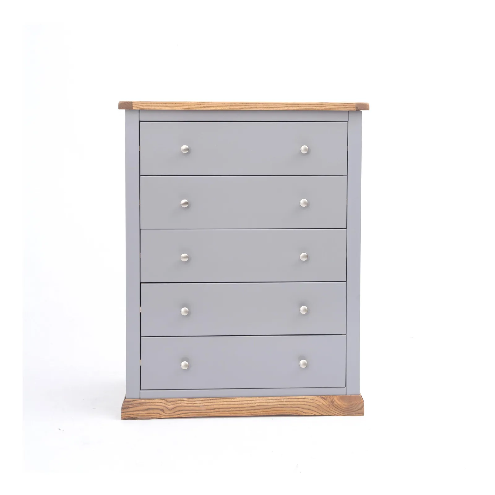 Cabinet Bits Biccari 5 Drawer Chest of Drawers Chrome Knob in Grey