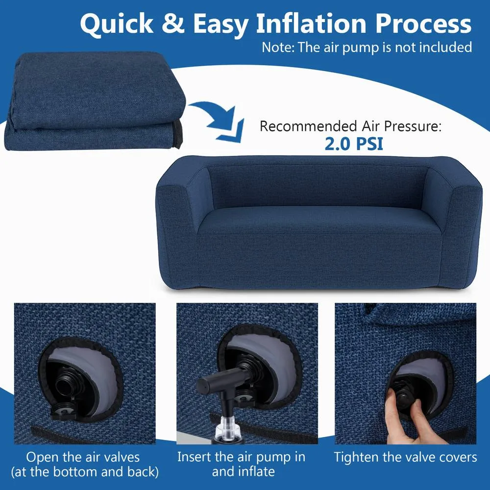 Costway Double Inflatable Couch Portable Blow Up Sofa with Detachable Cover in Blue 4