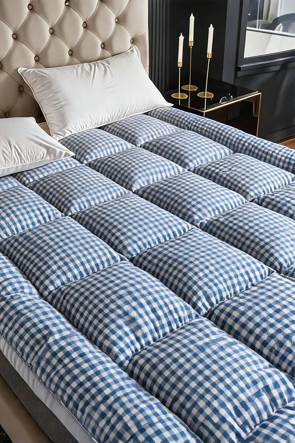 Living and Home 10cm Comfortable Quilted Mattress Topper in Blue