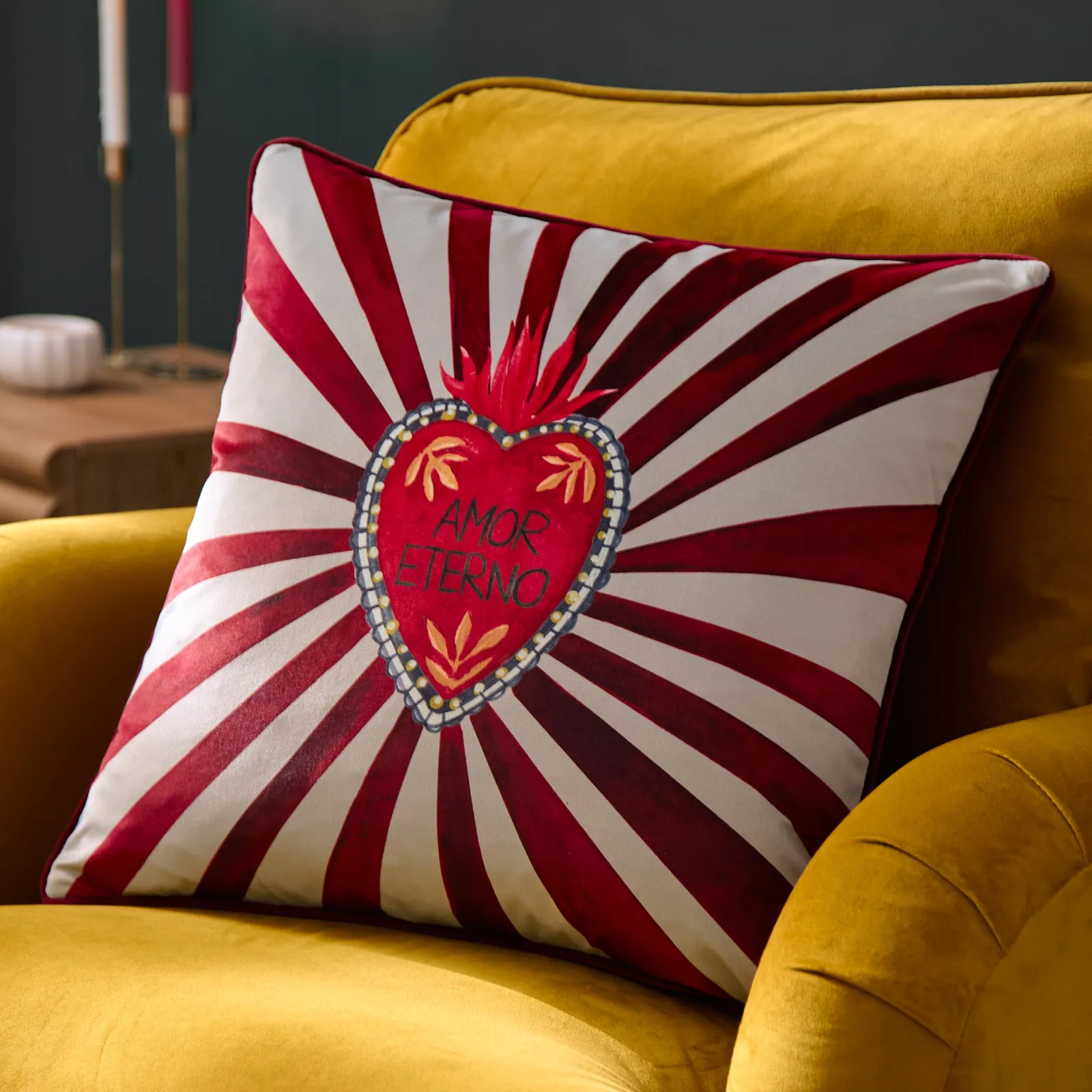 Furn Amor Eterno Velvet Piped Cushion in Red