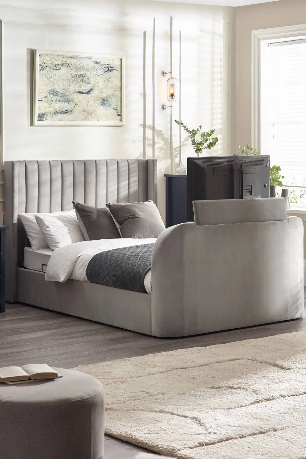 Julian Bowen Clara Upholstered TV Ottoman Storage Bed in Grey