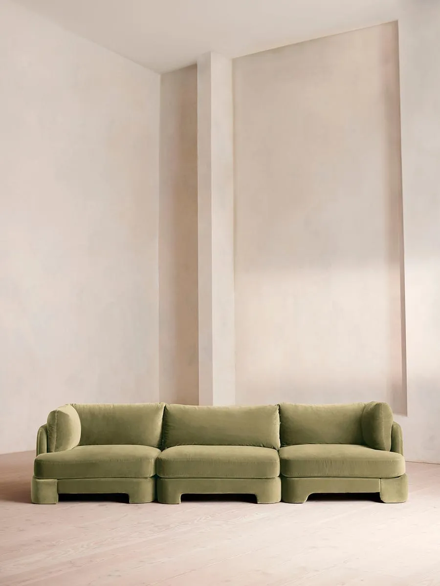 Odell Modular Sofa, Four Seater, Velvet, Lichen