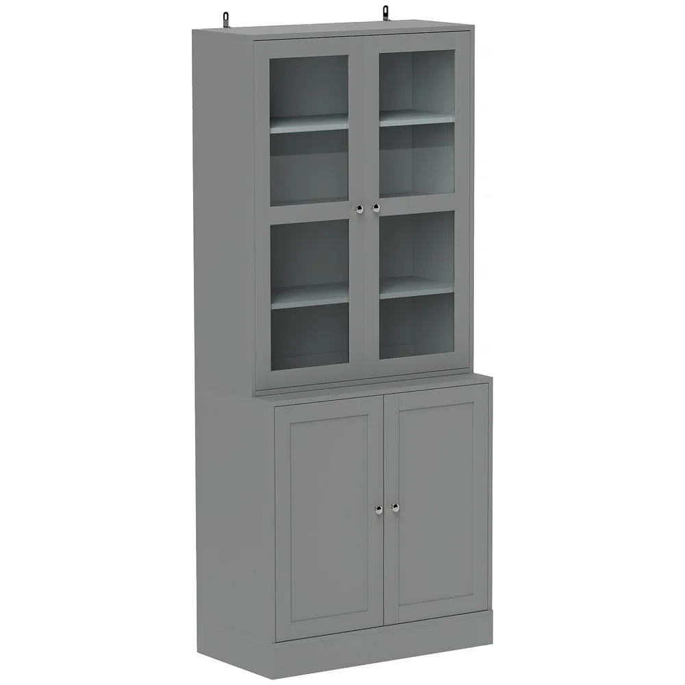 HOMCOM Modern Bookcase Display Storage Cabinet w/ Doors Adjustable Shelves in Grey 2