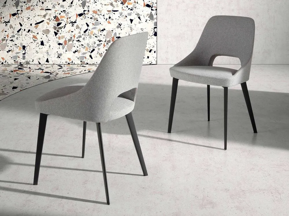 Angel Cerda Grey Fabric Dining Chair with Black Stainless Steel 3