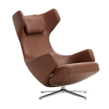 Vitra Grand Repos Chair Premium Leather Brandy Polished Base Glides for Carpets 3