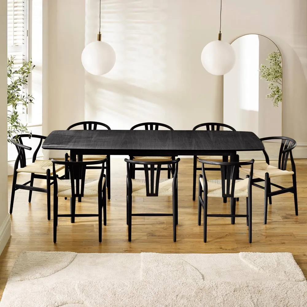 FurnitureboxUK Leif Black Wood Rectangular Extending Table & 8 Caia Dining Chairs 2