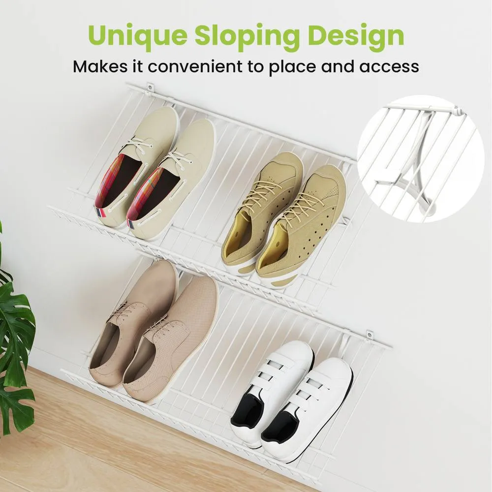 Costway Closet Shelves Wall Mounted Set of 2 Metal Wire Shoe Racks-White in White 5